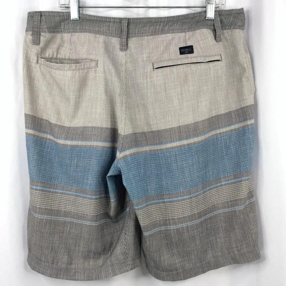 O'Neill Hybrid Board Shorts Men's Size 36 Gray Blue Striped Swim